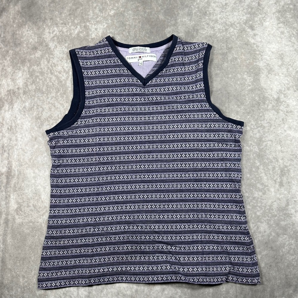 Tommy Hilfiger Golf Women L Purple Fair Isle Sleeveless V-Neck Cotton Top Preppy